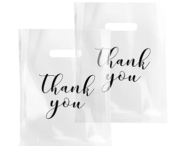 Custom Merchandise Bags Thank You Bags with Die Cut Handles Plastic Shopping Bags for Small Business Retail Boutique Gifts
