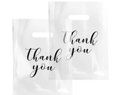 Custom Merchandise Bags Thank You Bags with Die Cut Handles Plastic Shopping Bags for Small Business Retail Boutique Gifts