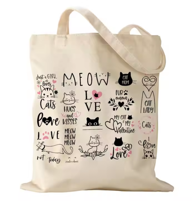 Custom Natural Canvas Tote Bags with Long Handle Reusable Cotton Shopping Bags for School Work Daily Life Women's Shoulder Bag