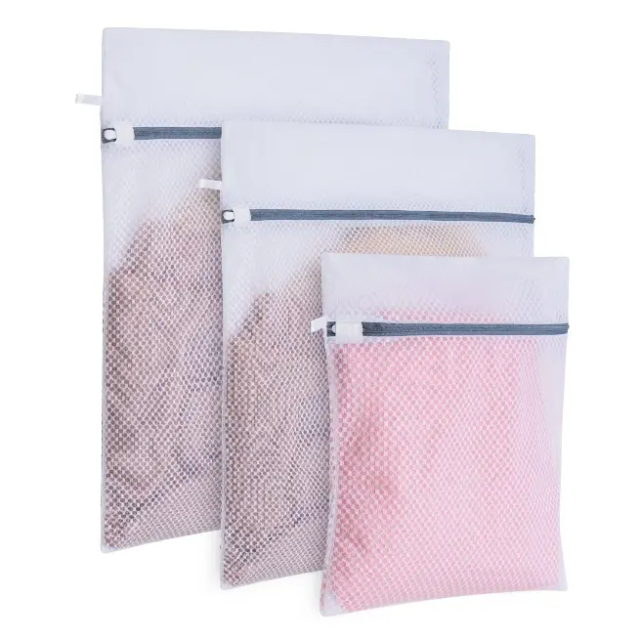 Good Quality White Bag Gray Zipper Durable Polyester Fiber Washable Mesh Laundry Bag for Socks Sleepwear
