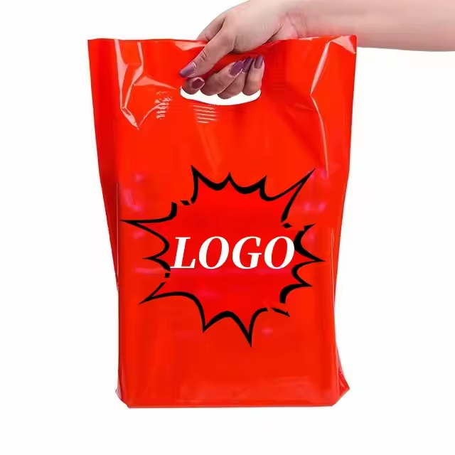 Custom Die Cut Plastic Bags Biodegradable Plastic Shopping Bags with Handles Die Cut Handle Bags Bulk for Grocery Business