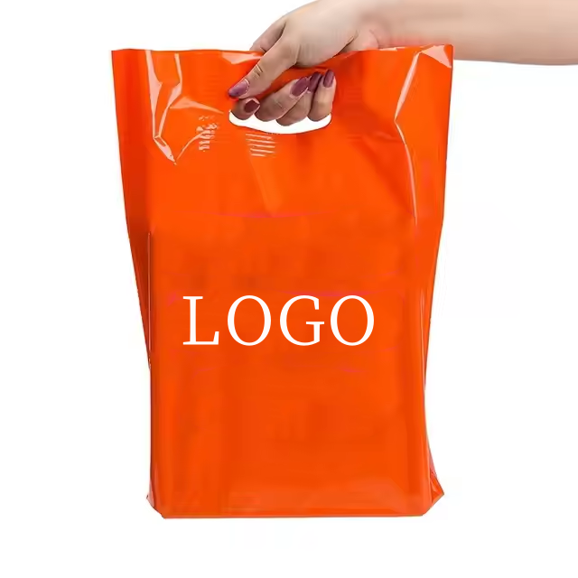 Custom Die Cut Plastic Bags Biodegradable Plastic Shopping Bags with Handles Die Cut Handle Bags Bulk for Grocery Business