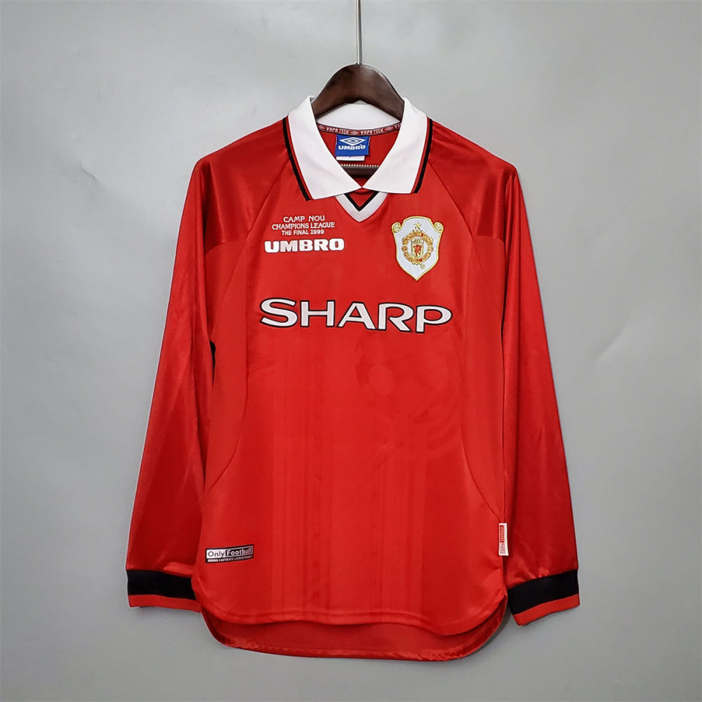 Retro Manchester United 99/00 long-sleeved Champions League version home jersey Fan Version