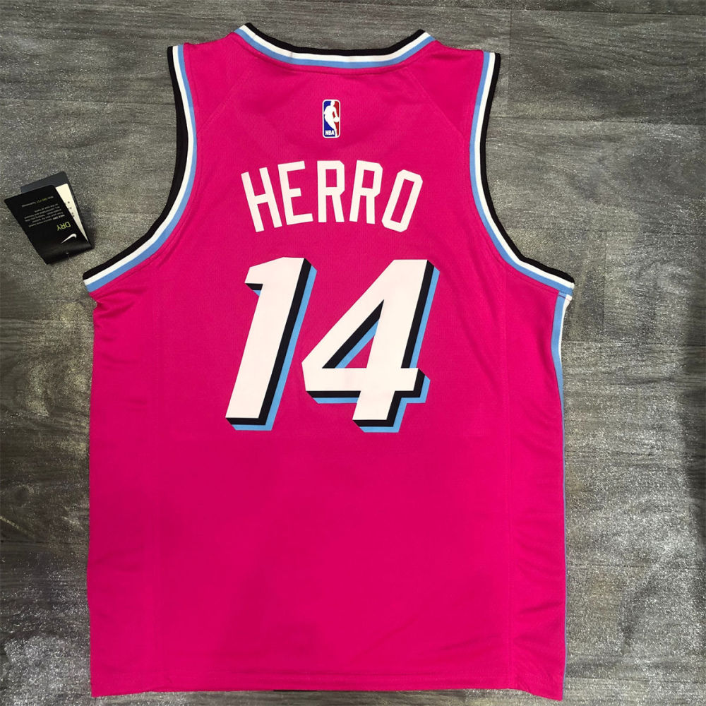 NBA Miami Hearts round neck Pink Jersey HERRO#14S-XXL