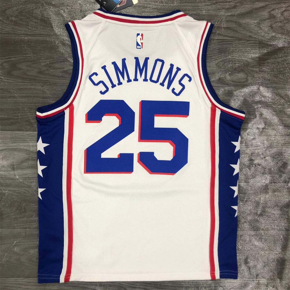 NBA Philadelphia 76ers V-Neck White Jersey SIMMONS#25 S-XXL
