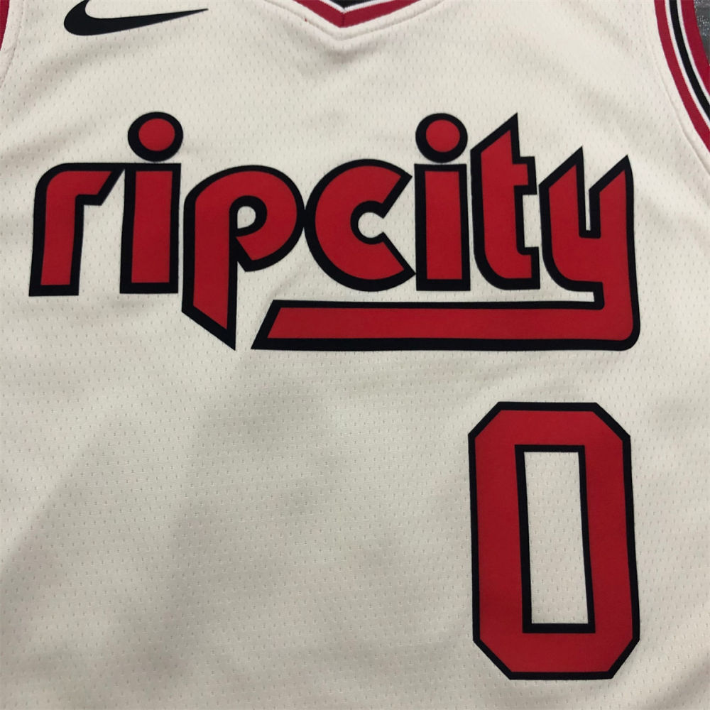NBA Portland Trail Blazers V-Neck White Jersey LILLARD#0 S-XXL