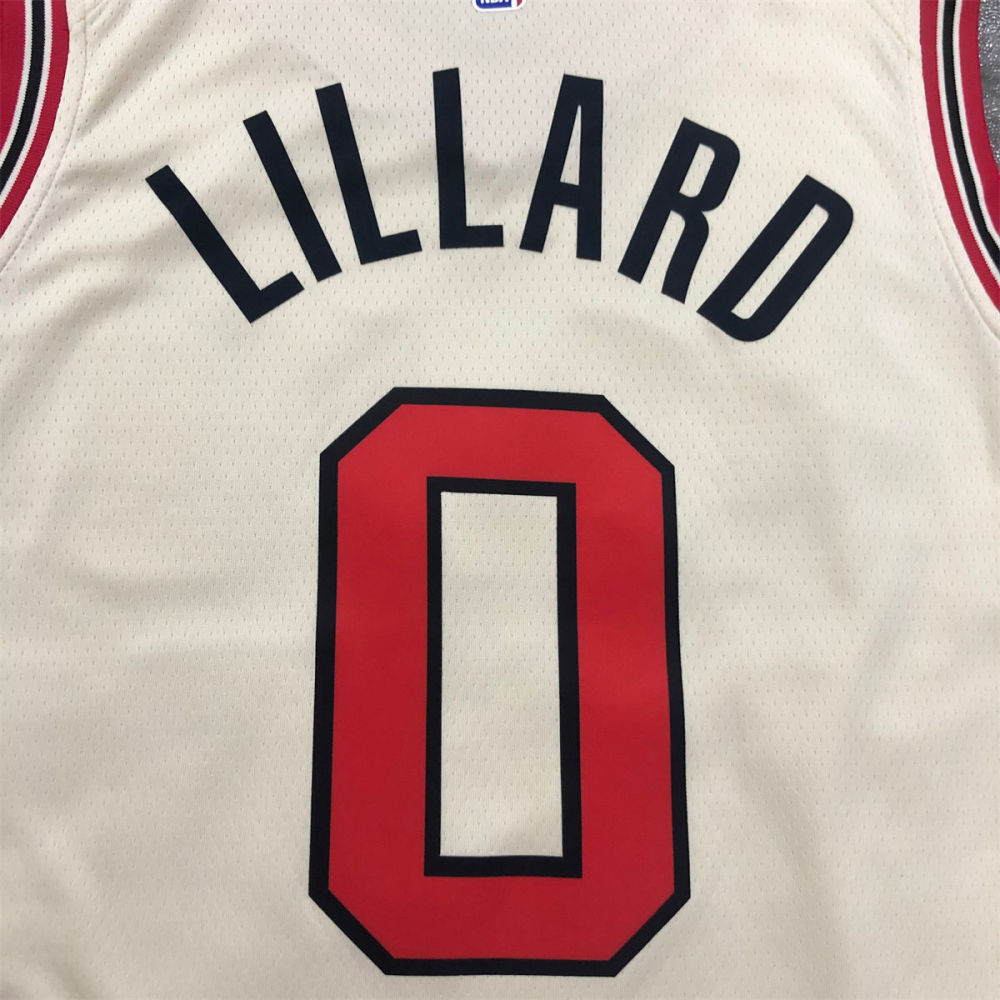 NBA Portland Trail Blazers V-Neck White Jersey LILLARD#0 S-XXL