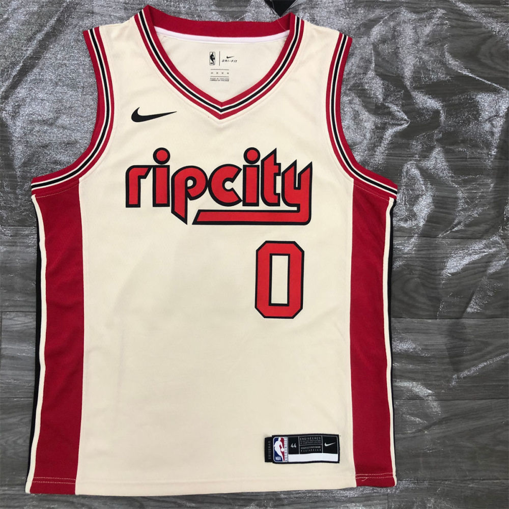 NBA Portland Trail Blazers V-Neck White Jersey LILLARD#0 S-XXL