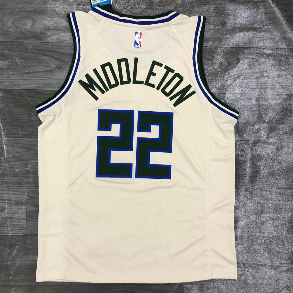NBA Milwaukee Bucks Round neck Beige jersey MIDDLETON#22 S-XXL