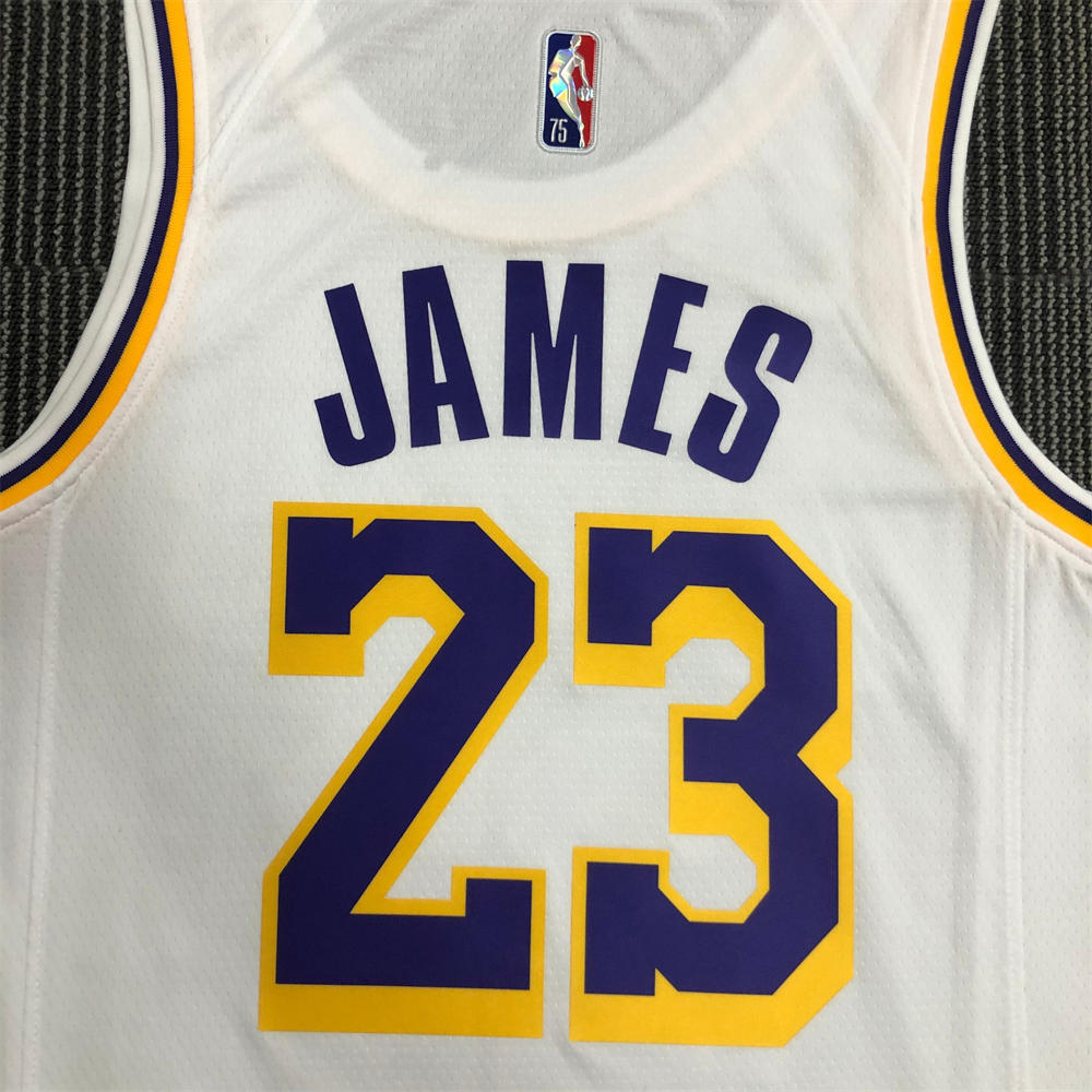 NBA Los Angeles Lakes Round Neck 75th anniversary White Jersey JAMES#23 S-XXL