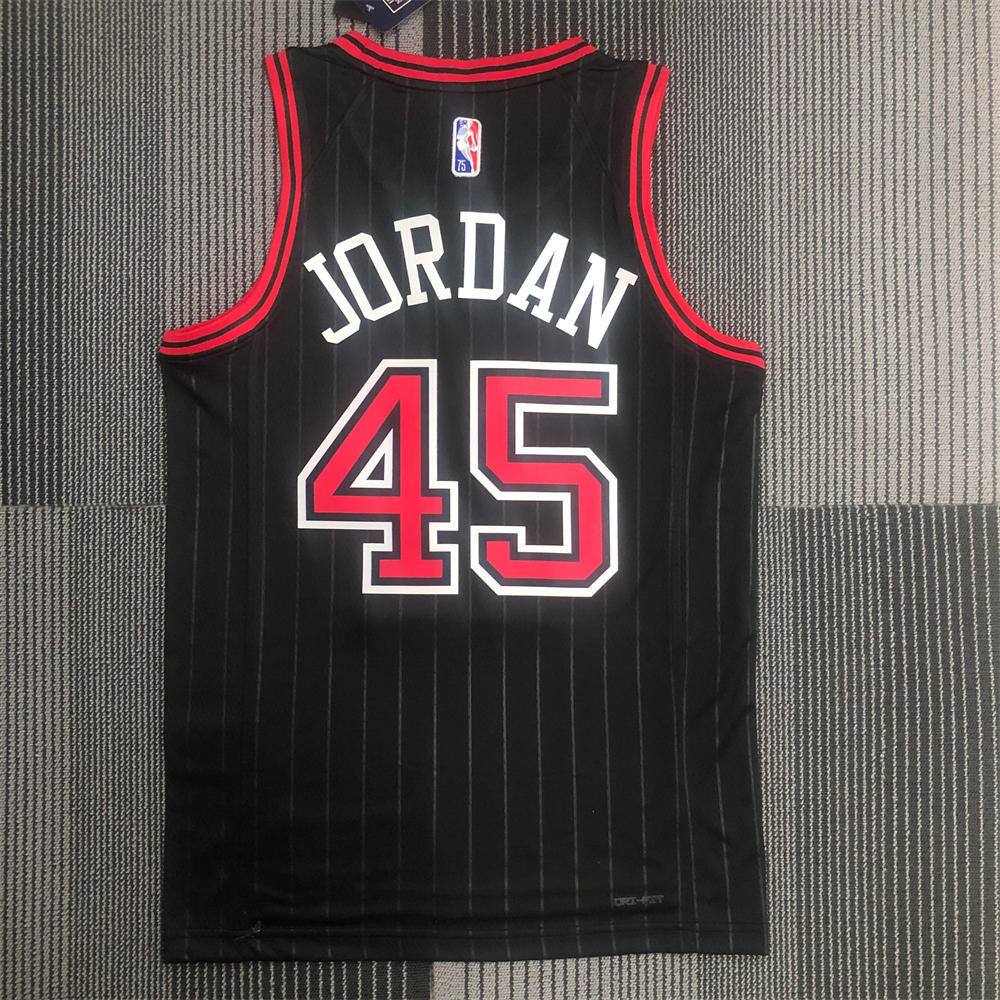 NBA Chicago Bulls Round Neck Black 75th AnniversaryJersey JORDAN#45 S-XXL