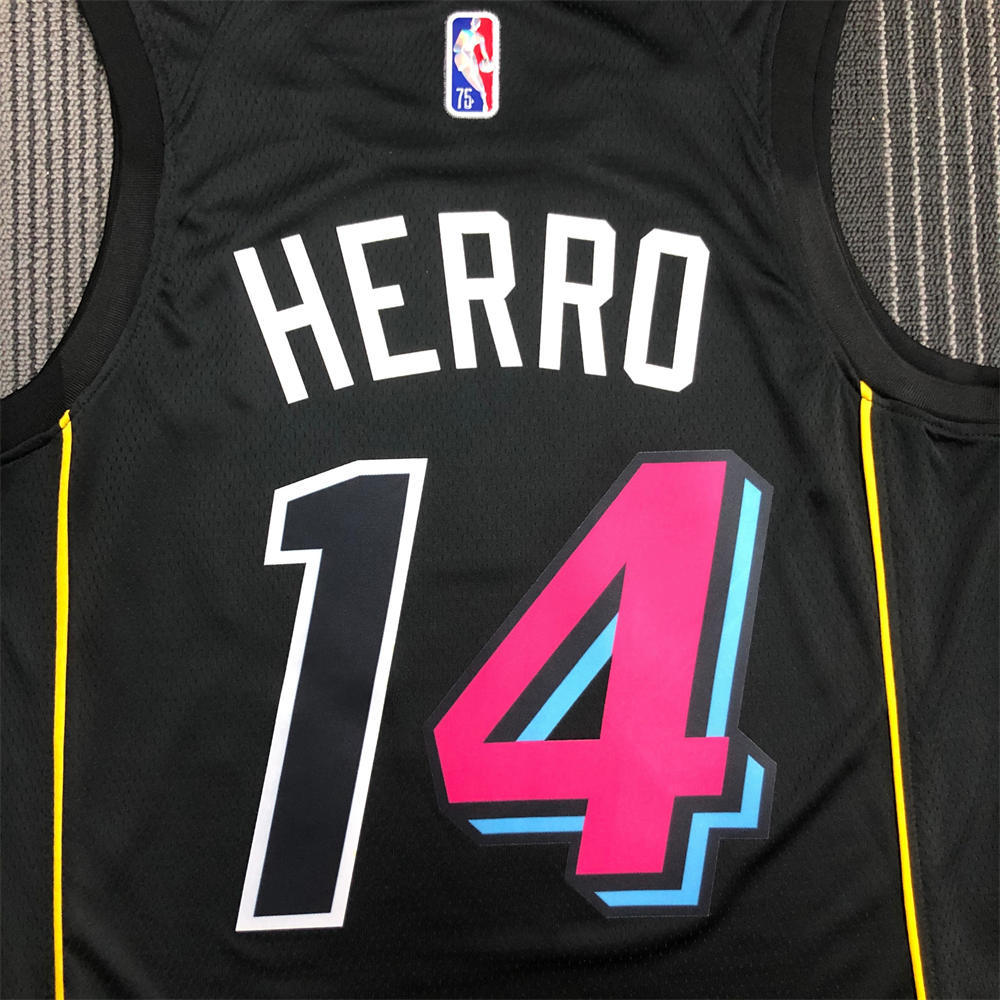 NBA Miami Hearts Round Neck Black 75th Anniversary Jersey HERRO#14 S-XXL