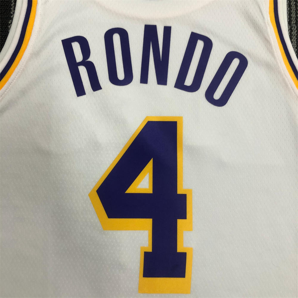 NBA Los Angeles Lakes Round Neck White Jersey RONDO#4 S-XXL