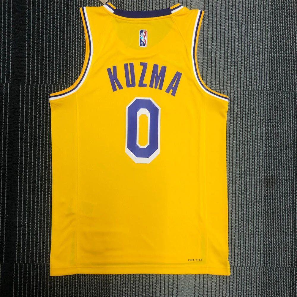 NBA Los Angeles Lakes Round Neck 75th anniversary Golden Jersey KUZMA#0 S-XXL