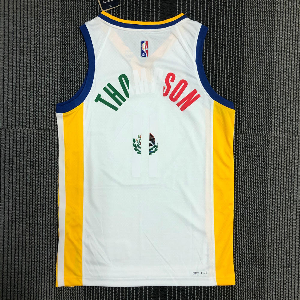NBA Golden State Warriors V-Neck Mexico Edition 75th Anniversary White Jersey THOMPSON#11 S-XXL