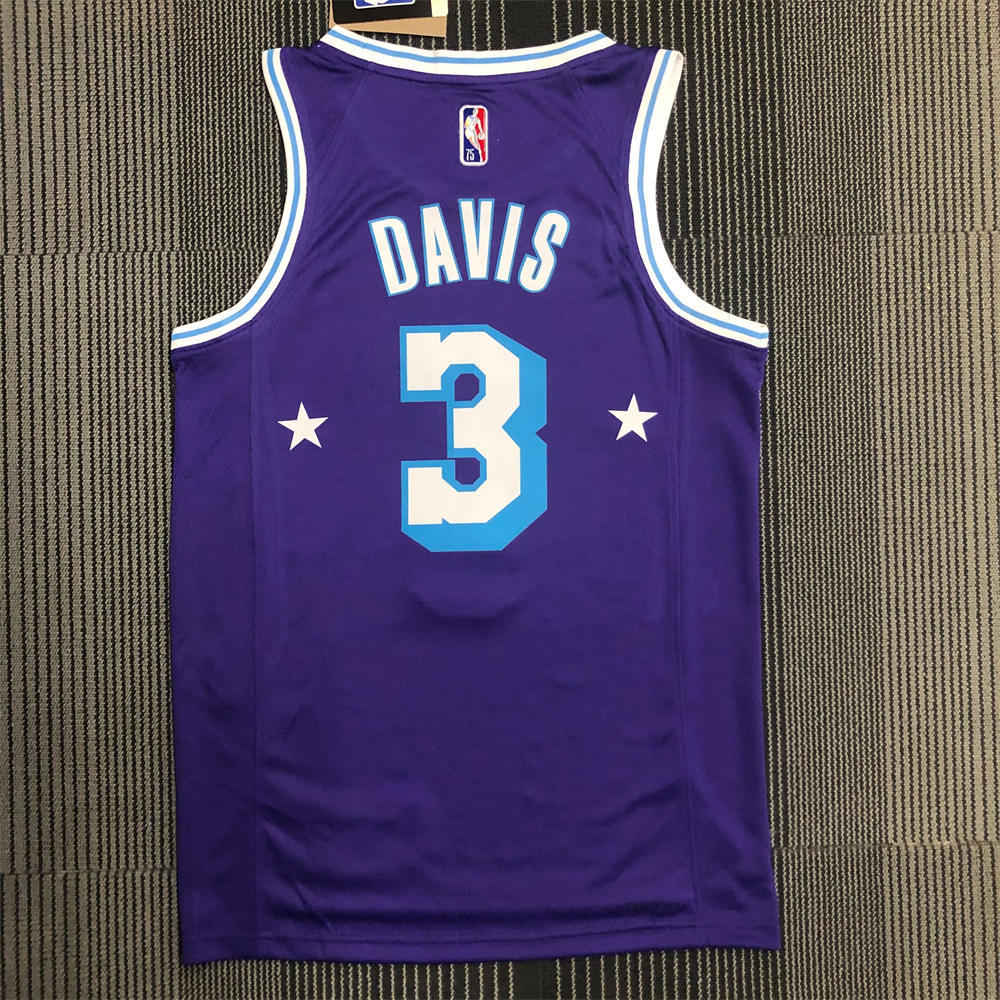 NBA Los Angeles Lakes Round Neck 75th anniversary Purple Jersey DAVIS#3 S-XXL