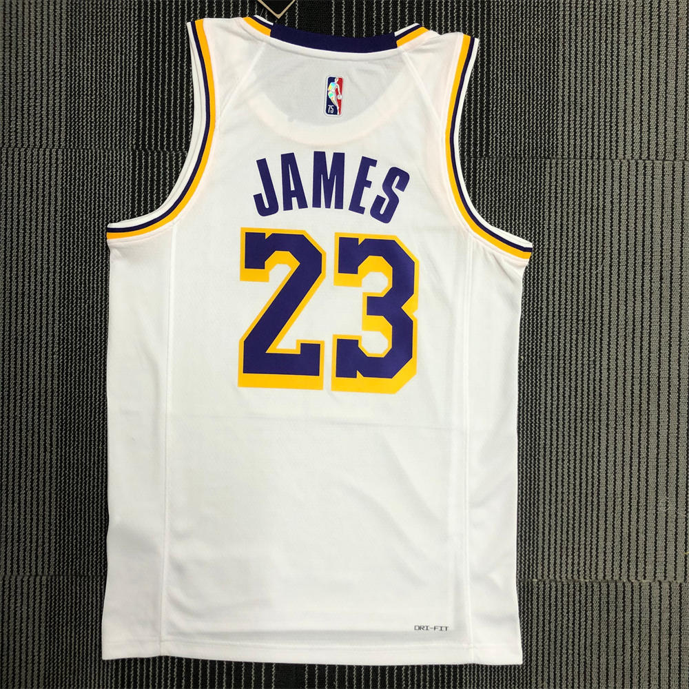 NBA Los Angeles Lakes Round Neck 75th anniversary White Jersey JAMES#23 S-XXL
