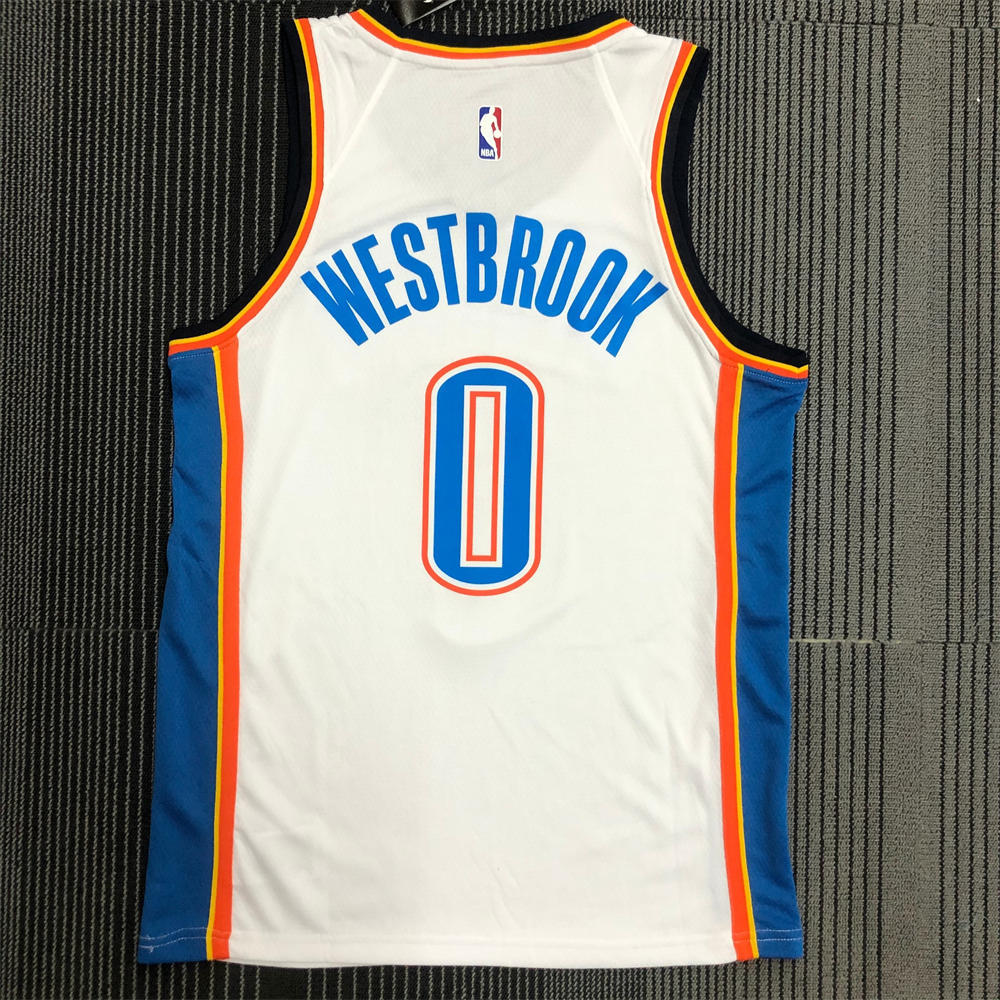 NBA Oklahoma City Thunder V-Neck White Jersey WESTBROOK#0 S-XXL