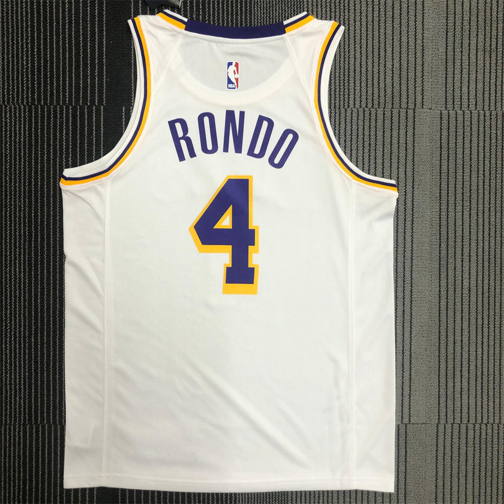 NBA Los Angeles Lakes Round Neck White Jersey RONDO#4 S-XXL