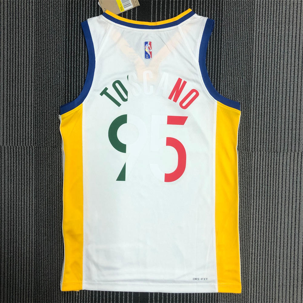 NBA Golden State Warriors V-Neck Mexico Edition 75th Anniversary White Jersey TOSCANO#95 S-XXL