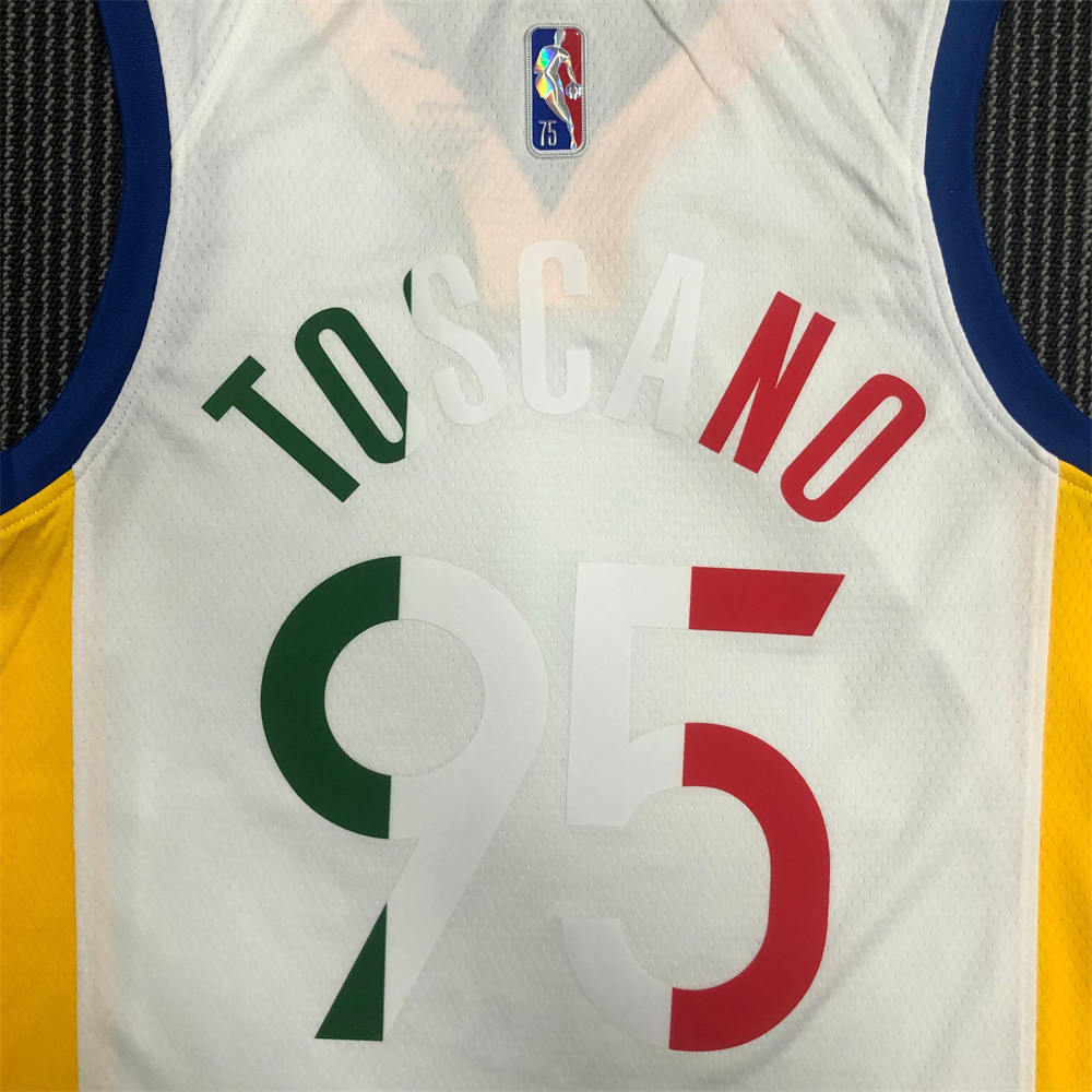 NBA Golden State Warriors V-Neck Mexico Edition 75th Anniversary White Jersey TOSCANO#95 S-XXL