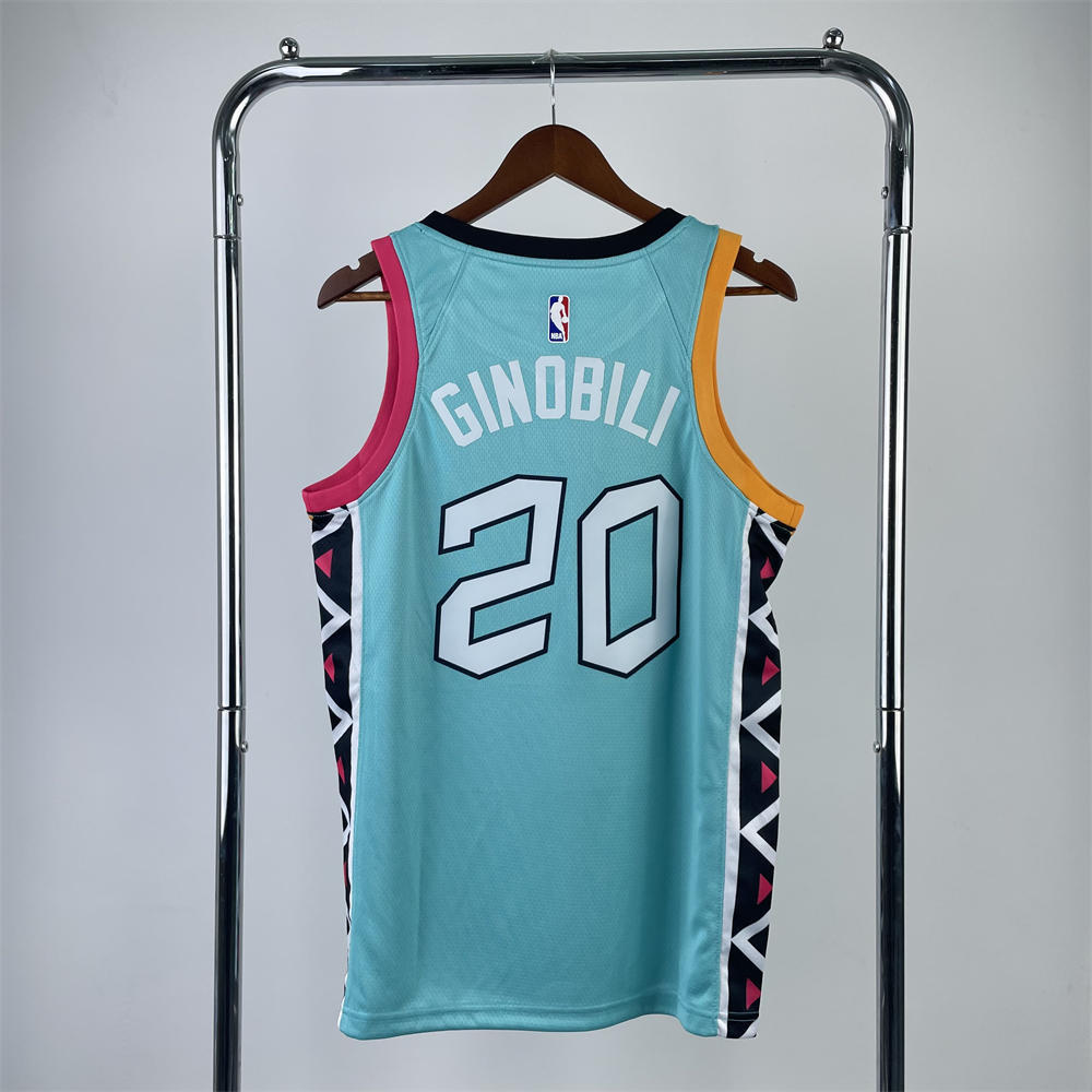 NBA San Antonio Spurs V-Neck Cyan jersey GINOBILI#20 S-XXL
