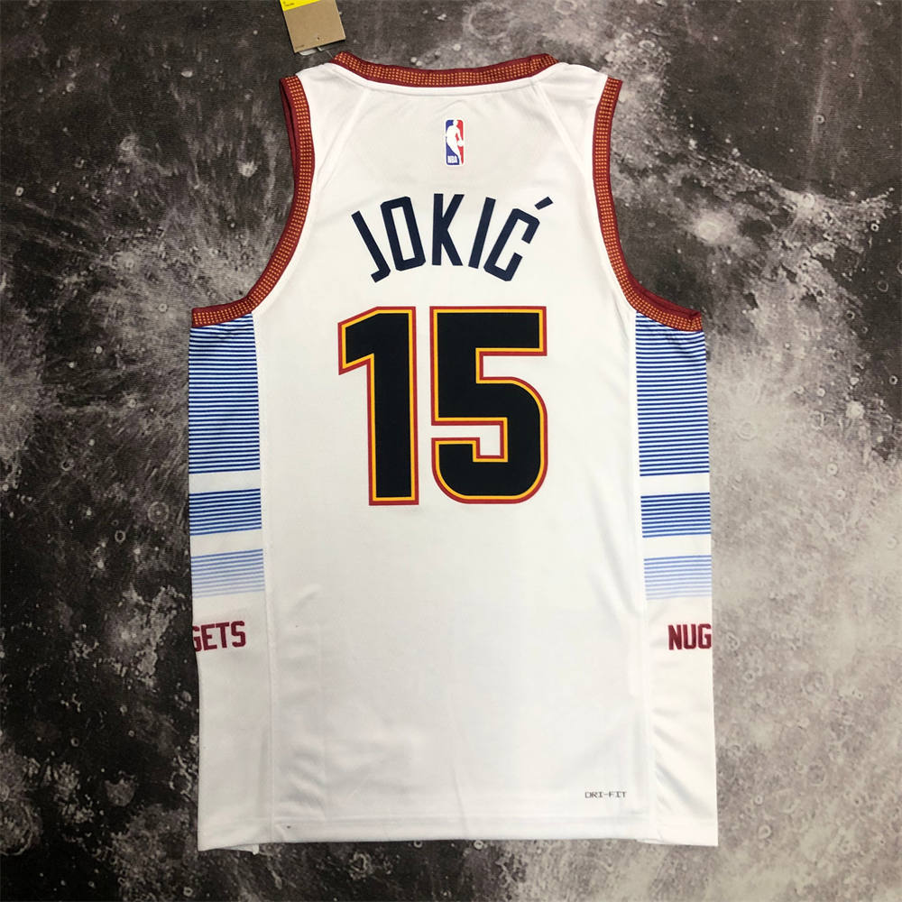 NBA Denver Nuggets Round Neck White jersey Jokić#15 S-XXL