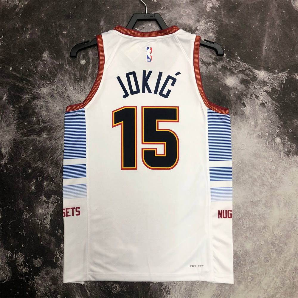 NBA Denver Nuggets Round Neck White jersey Jokić#15 S-XXL