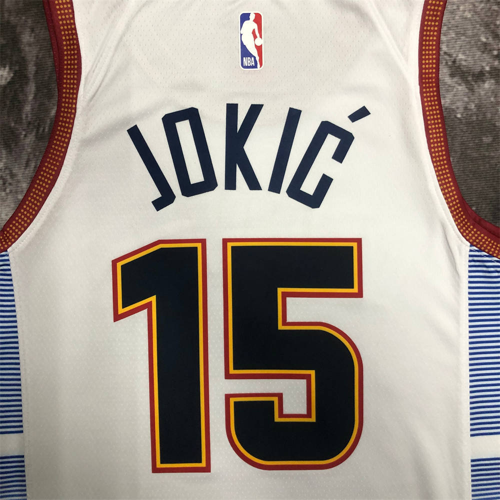NBA Denver Nuggets Round Neck White jersey Jokić#15 S-XXL