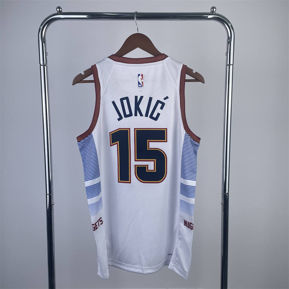 NBA Denver Nuggets Round Neck White jersey Jokić#15 S-XXL