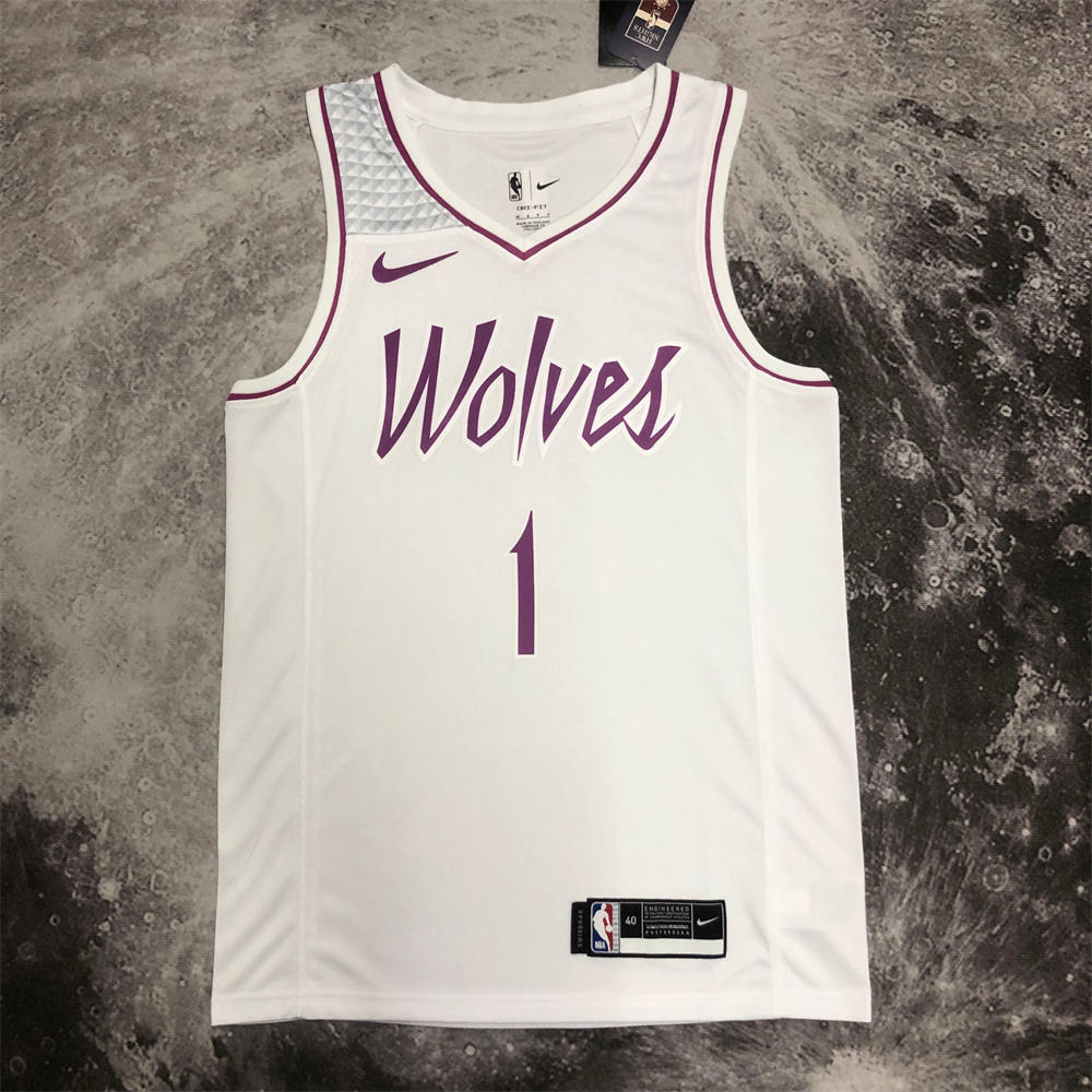 NBA Minnesota Timberwolves V-Neck White Jersey EDWARDS#1 S-XXL
