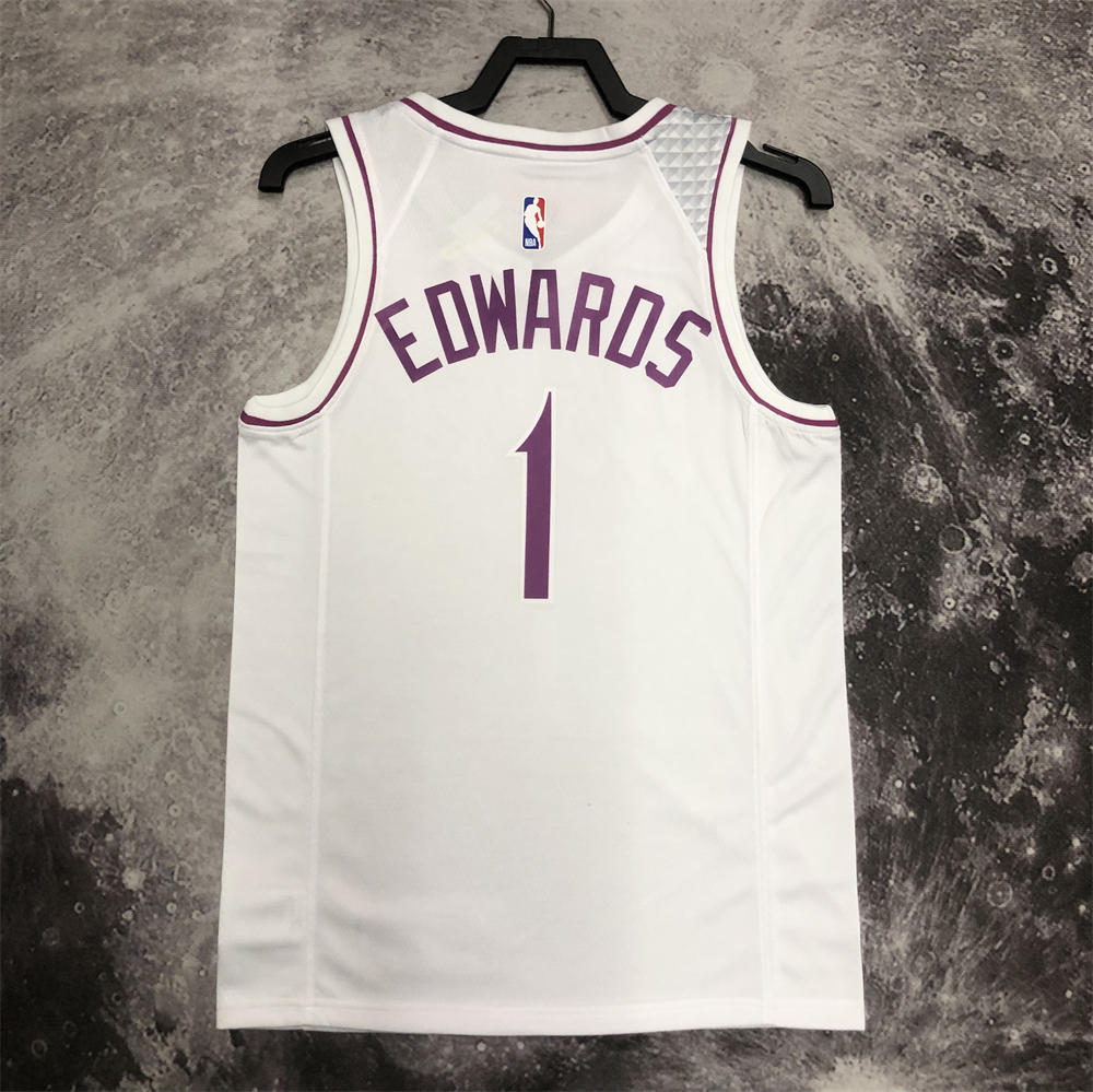 NBA Minnesota Timberwolves V-Neck White Jersey EDWARDS#1 S-XXL