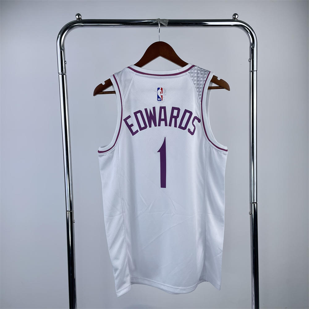 NBA Minnesota Timberwolves V-Neck White Jersey EDWARDS#1 S-XXL