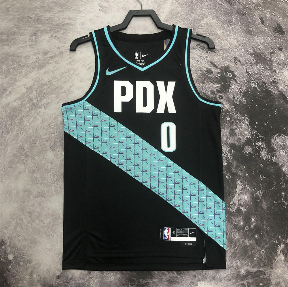 NBA Portland Trail Blazers V-Neck City Edition Black Jersey LILLARD#0 S-XXL