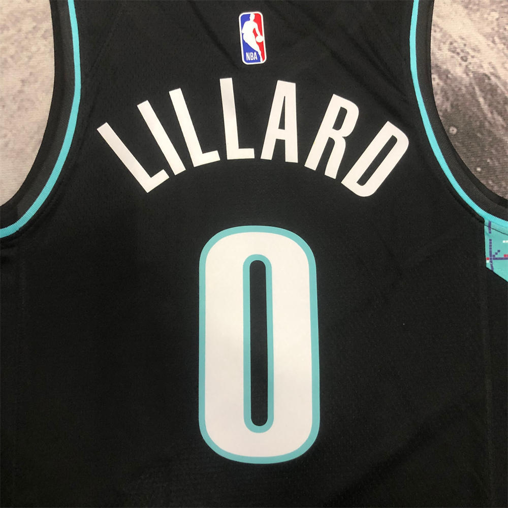 NBA Portland Trail Blazers V-Neck City Edition Black Jersey LILLARD#0 S-XXL