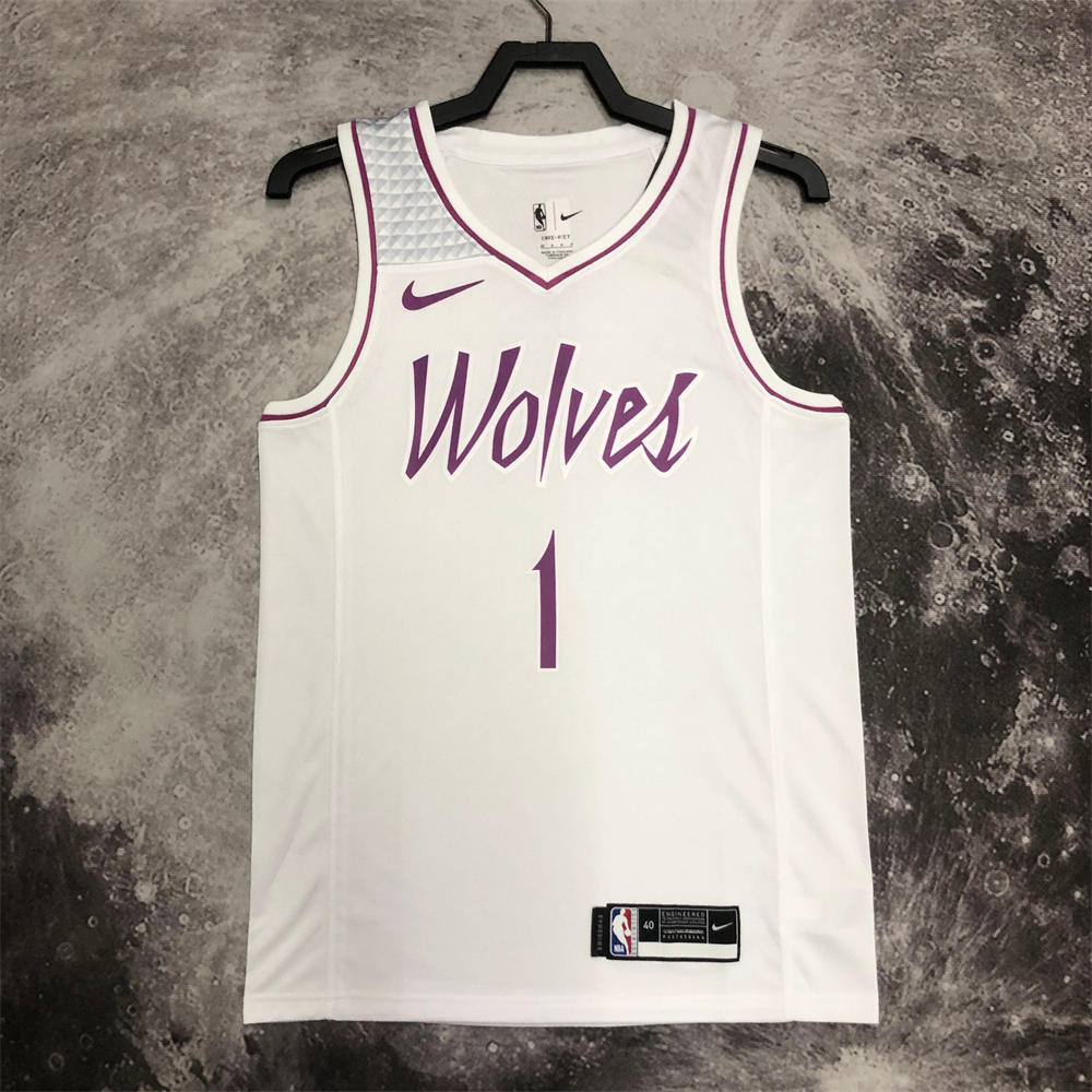 NBA Minnesota Timberwolves V-Neck White Jersey EDWARDS#1 S-XXL