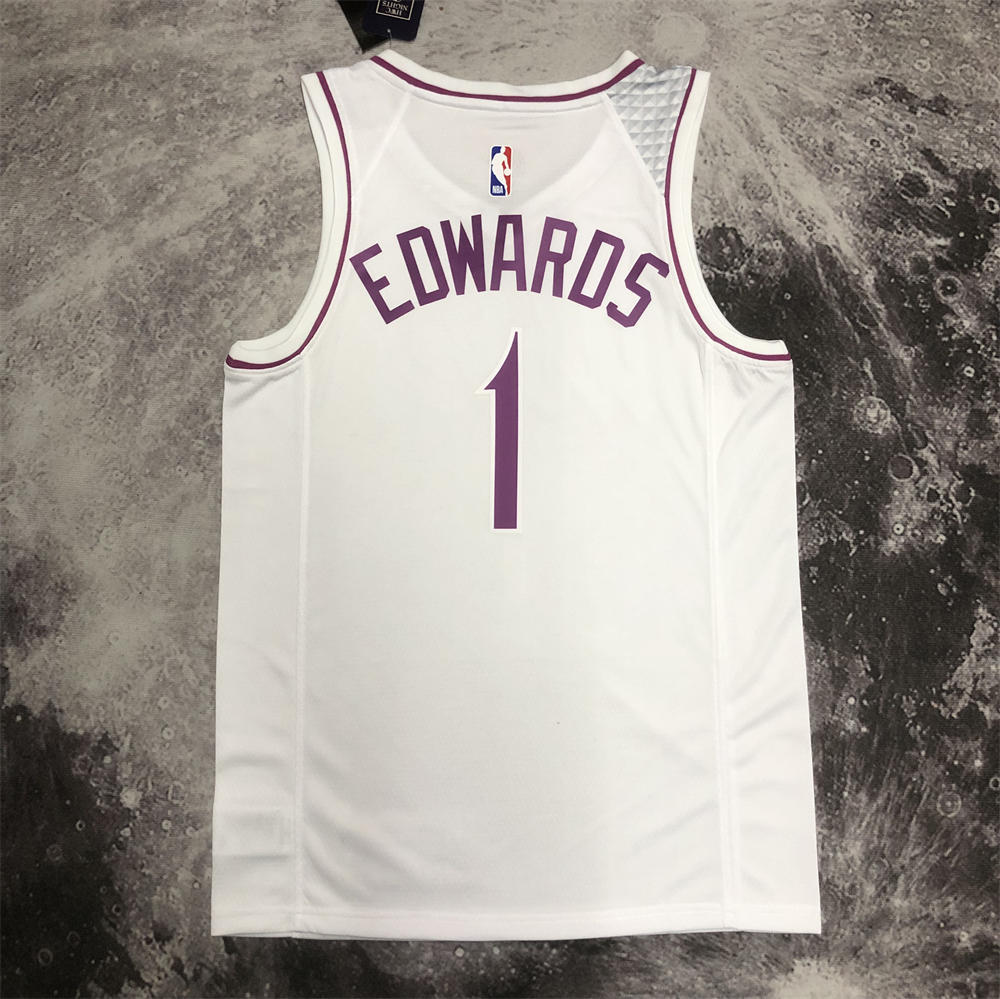 NBA Minnesota Timberwolves V-Neck White Jersey EDWARDS#1 S-XXL