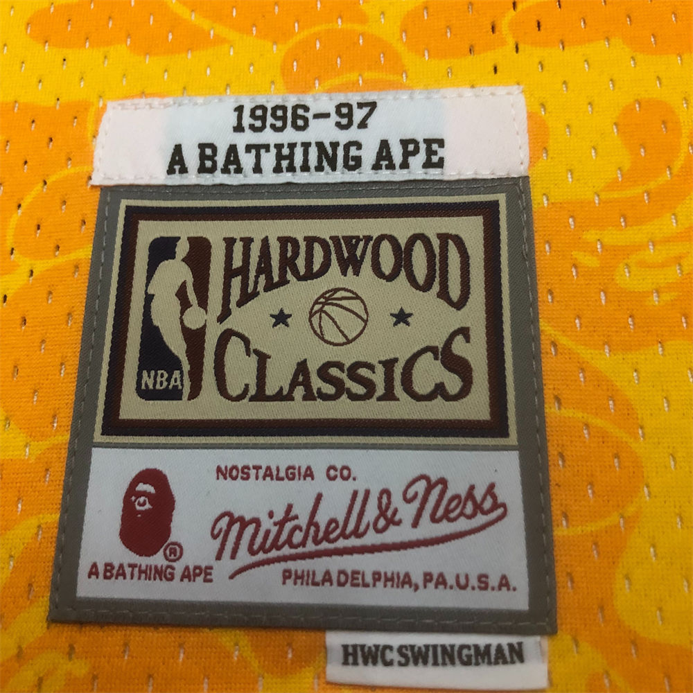 NBA Los Angeles Lakers BAPE×M&N BAPE#93 Gold Hardwood Classics Swingman Jersey S-XXL