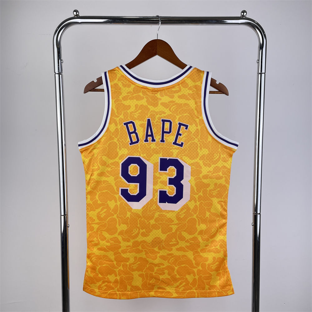 NBA Los Angeles Lakers BAPE×M&N BAPE#93 Gold Hardwood Classics Swingman Jersey S-XXL