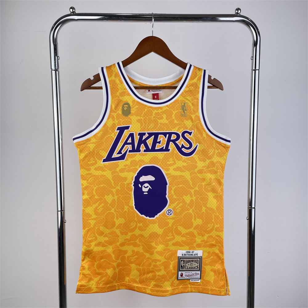 NBA Los Angeles Lakers BAPE×M&N BAPE#93 Gold Hardwood Classics Swingman Jersey S-XXL