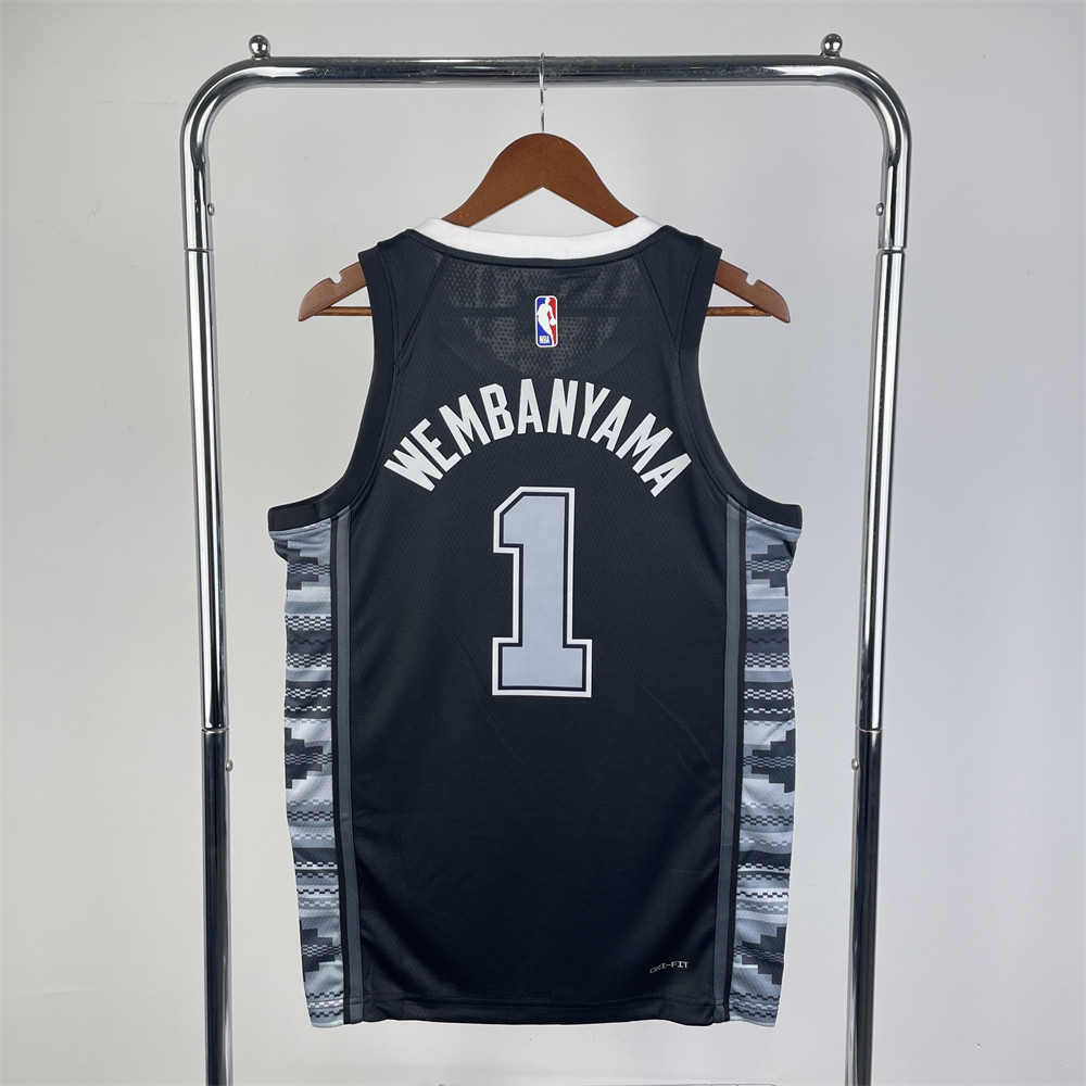 NBA San Antonio Spurs V-Neck Black jersey WENBANYAMA#1 S-XXL