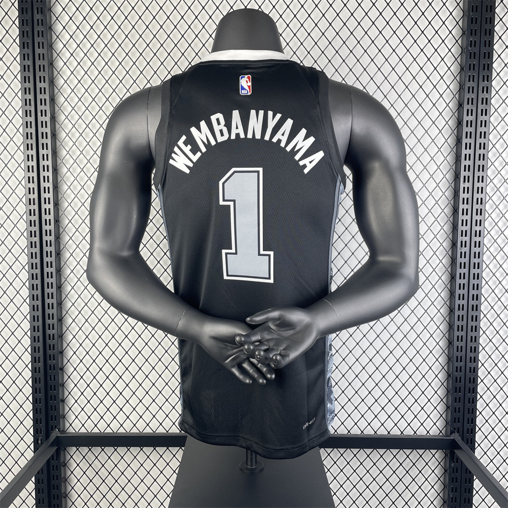 NBA San Antonio Spurs V-Neck Black jersey WENBANYAMA#1 S-XXL