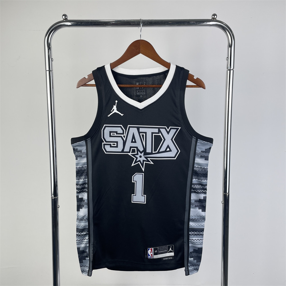NBA San Antonio Spurs V-Neck Black jersey WENBANYAMA#1 S-XXL