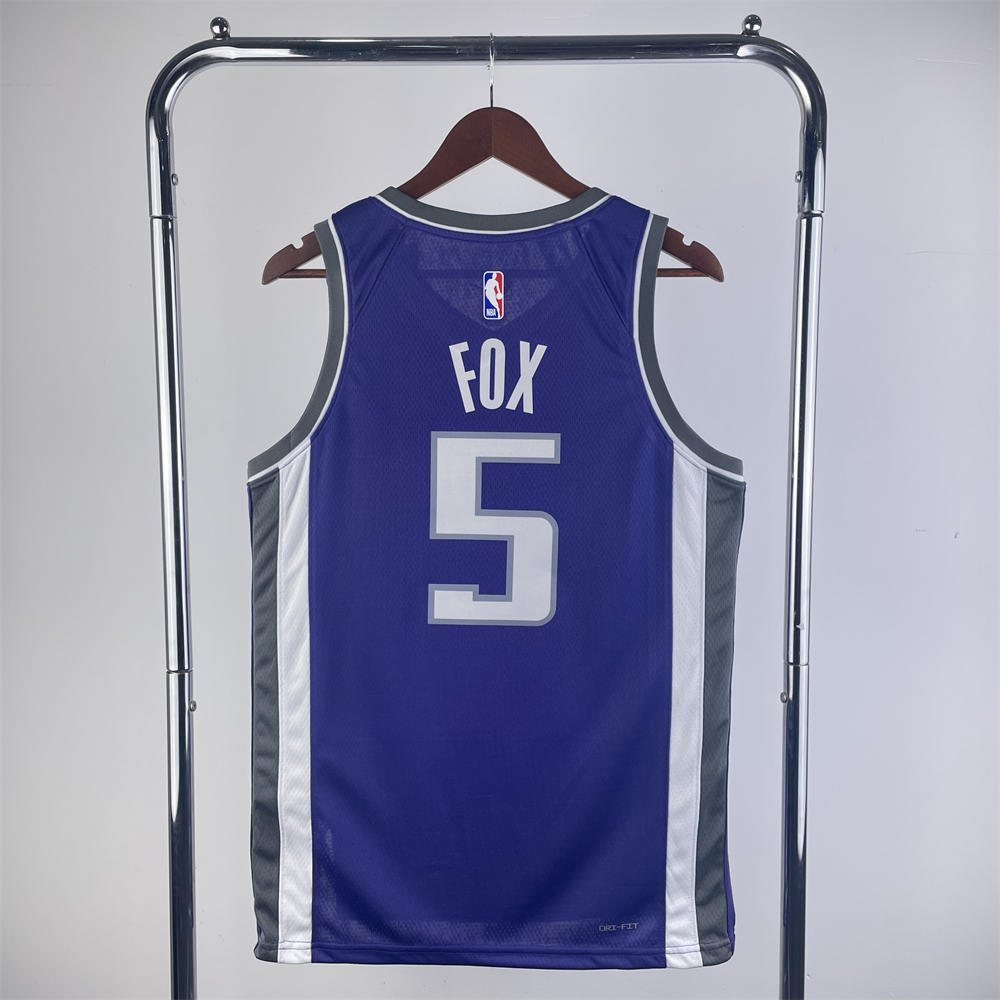 NBA Scaramento Kings 2024 V-Neck Purple jersey FOX#5 S-XXL