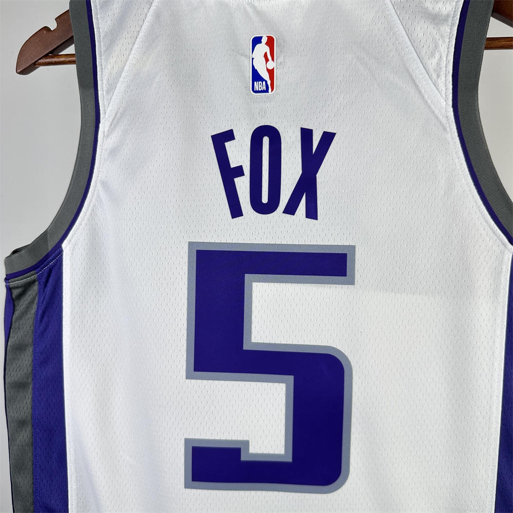 NBA Scaramento Kings 2024 V-Neck White jersey FOX#5 S-XXL