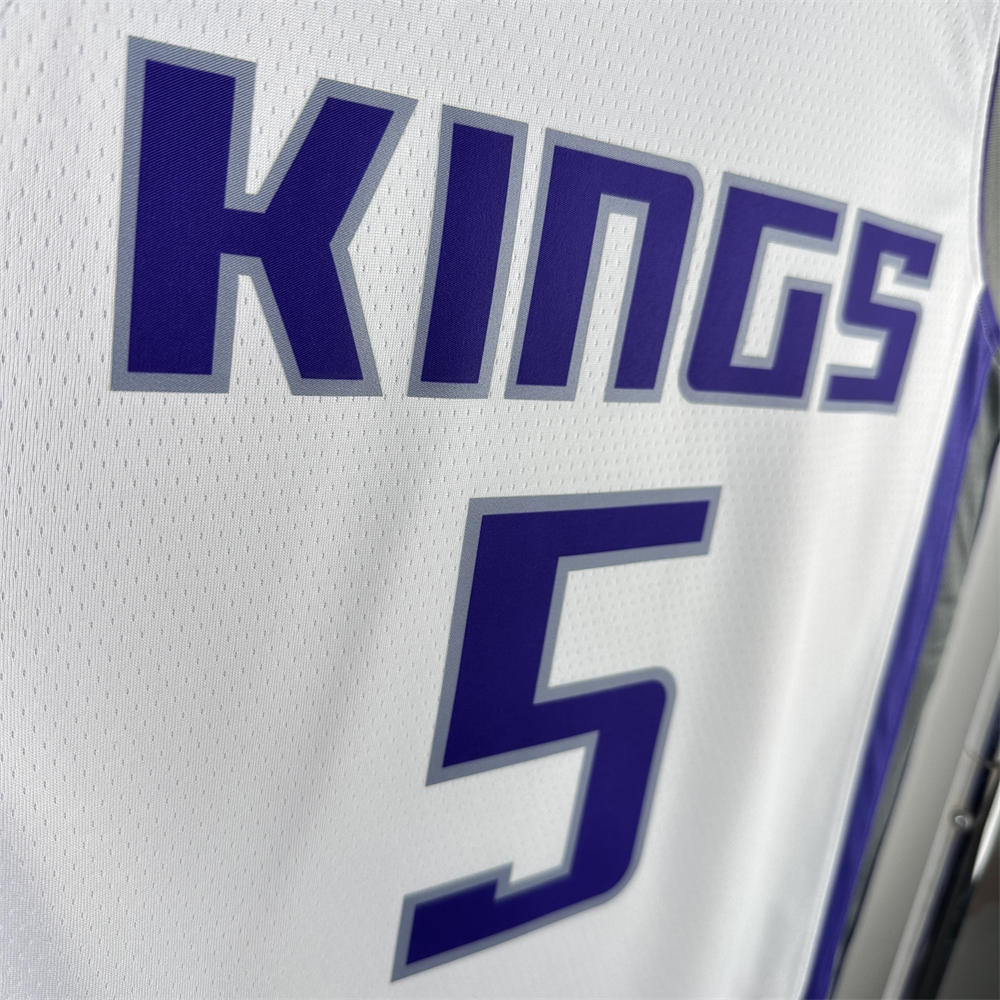 NBA Scaramento Kings 2024 V-Neck White jersey FOX#5 S-XXL