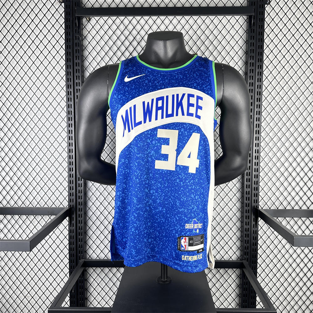 NBA Milwaukee Bucks 2024 Round Neck City Edition Blue jersey ANTETOKOUNMPO#34 S-XXL