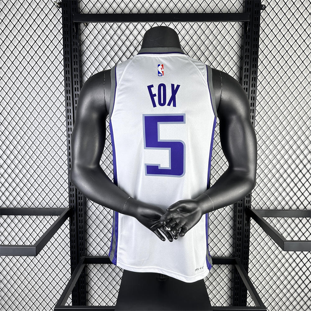 NBA Scaramento Kings 2024 V-Neck White jersey FOX#5 S-XXL
