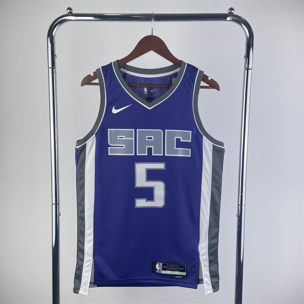 NBA Scaramento Kings 2024 V-Neck Purple jersey FOX#5 S-XXL