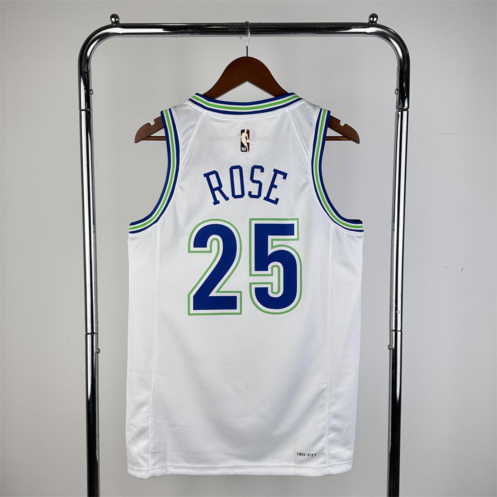 NBA Minnesota Timberwolves Retro Roud White Jersey ROSE#25 S-XXL
